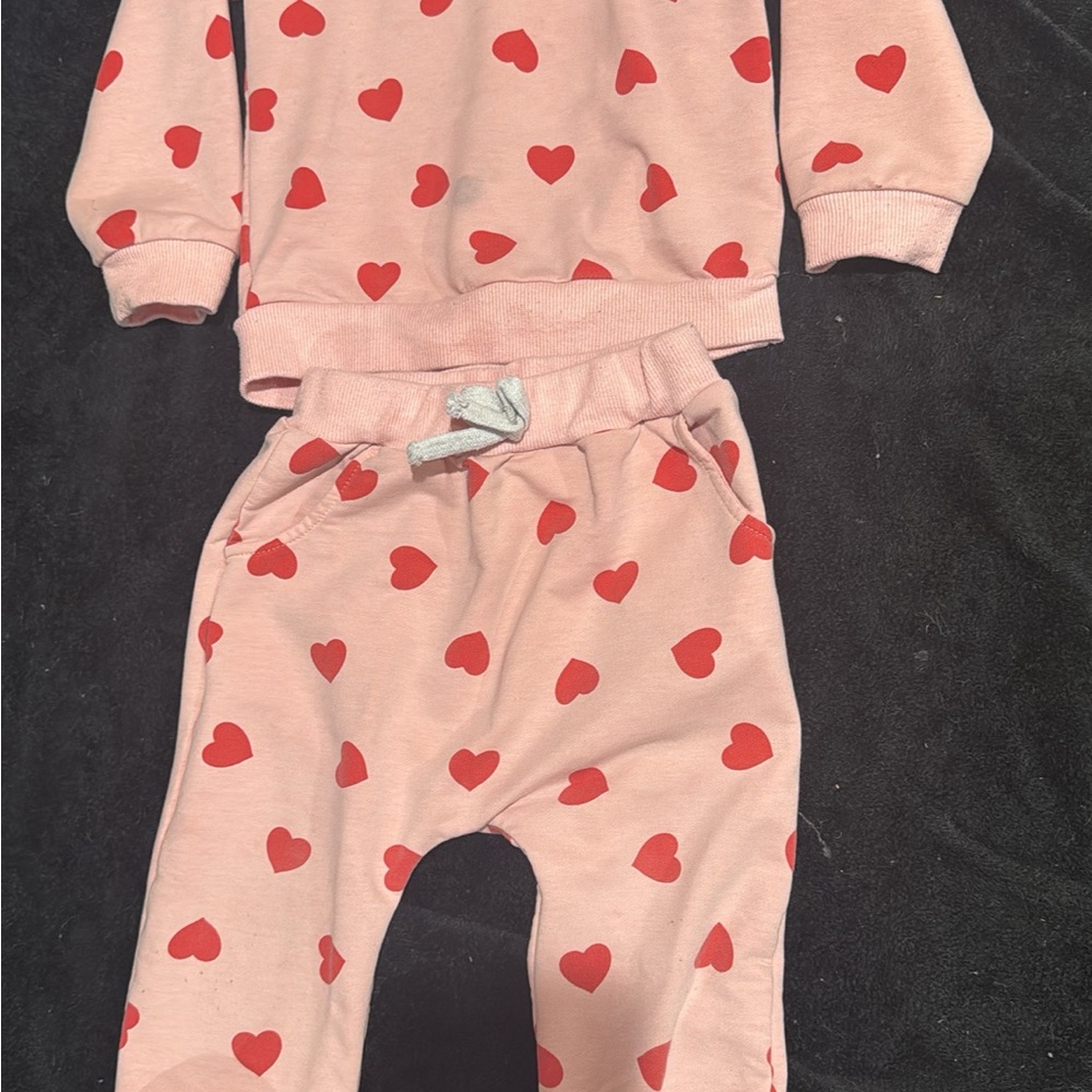 Pink Heart Print Baby Outfit